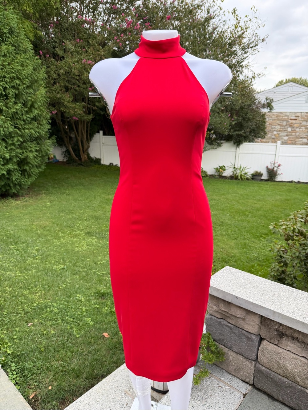 JAYGODFREY Red Sleeveless High-Neck Midi Dress